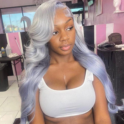 Silver Gray Human Hair Wigs Silver Blonde Colored Lace Front Wig Straight Body Wave 180 Density