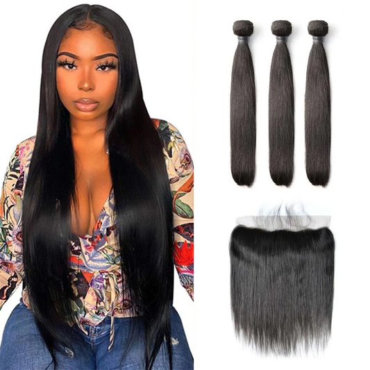 Grade 10A 2/3 bundles with 13x4 lace frontal straight hair