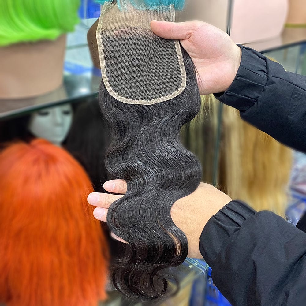 Queen Hair Inc 10A 3 Remy Hair bundles + 4X4 Lace Closure Body Wave #1b 馃洬