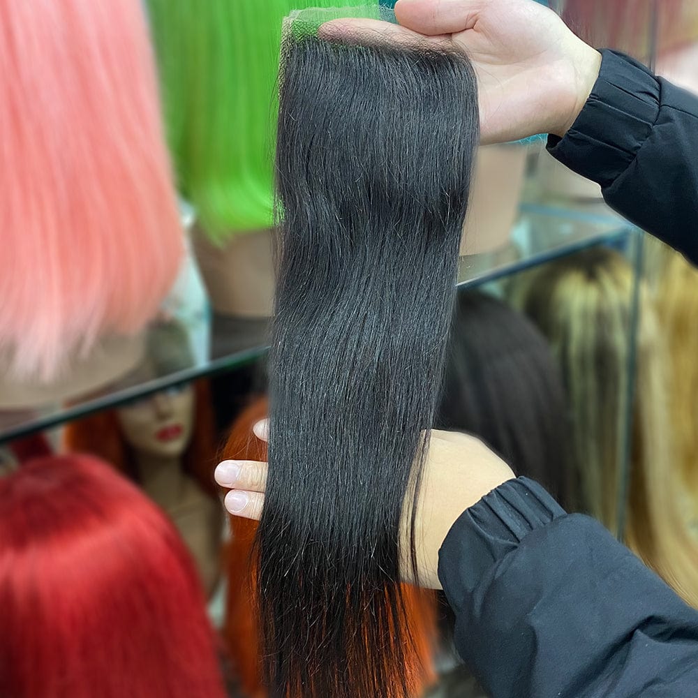 Queen Hair Inc 10A 3 Remy Hair bundles + 4X4 Lace Closure Straight #1b 馃洬