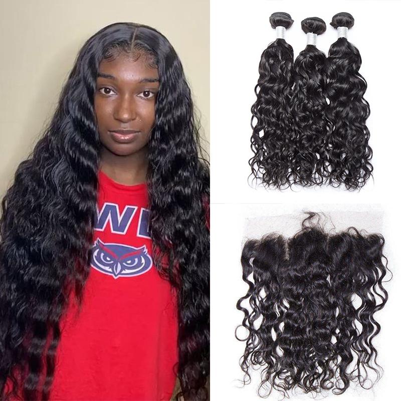 Queen Hair Inc 9A 2/3 Bundles + 13x4 Lace Frontal Water Wave 馃洬