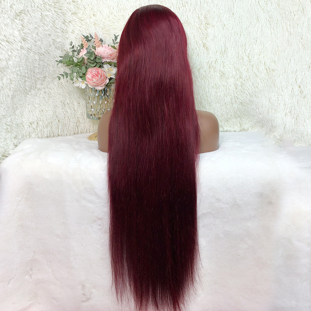 Burgundy Lace Front Wig 99J Human Hair Wig Straight 13x4 Colored Wigs 180 Density
