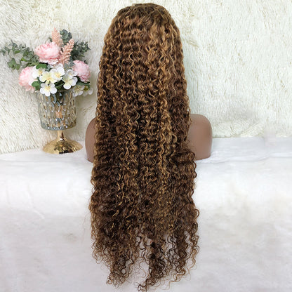 P4/27 Human Hair Wigs Honey Blonde Highlight Colored Lace Front Wig All Texture Water Wave 180 Density