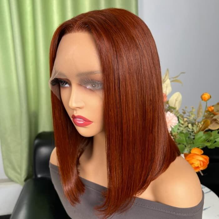 180% Density Reddish Brown #33 Short Bob Wig Body Wave 13x4 Lace Frontal Human Hair Bundles With Frontal Wigs