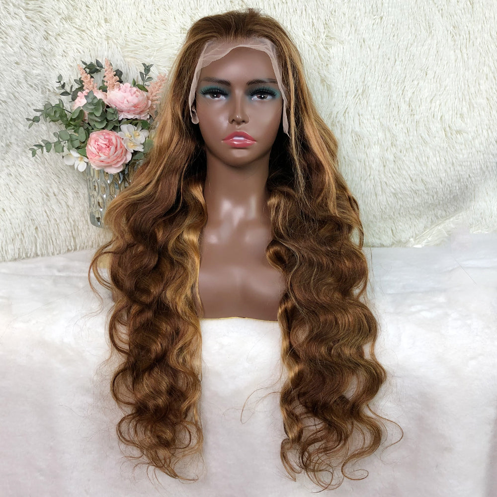 P4/27 Human Hair Wigs Honey Blonde Highlight Colored Lace Front Wig All Texture Straight 180 Density