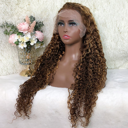 P4/27 Human Hair Wigs Honey Blonde Highlight Colored Lace Front Wig All Texture Water Wave 180 Density