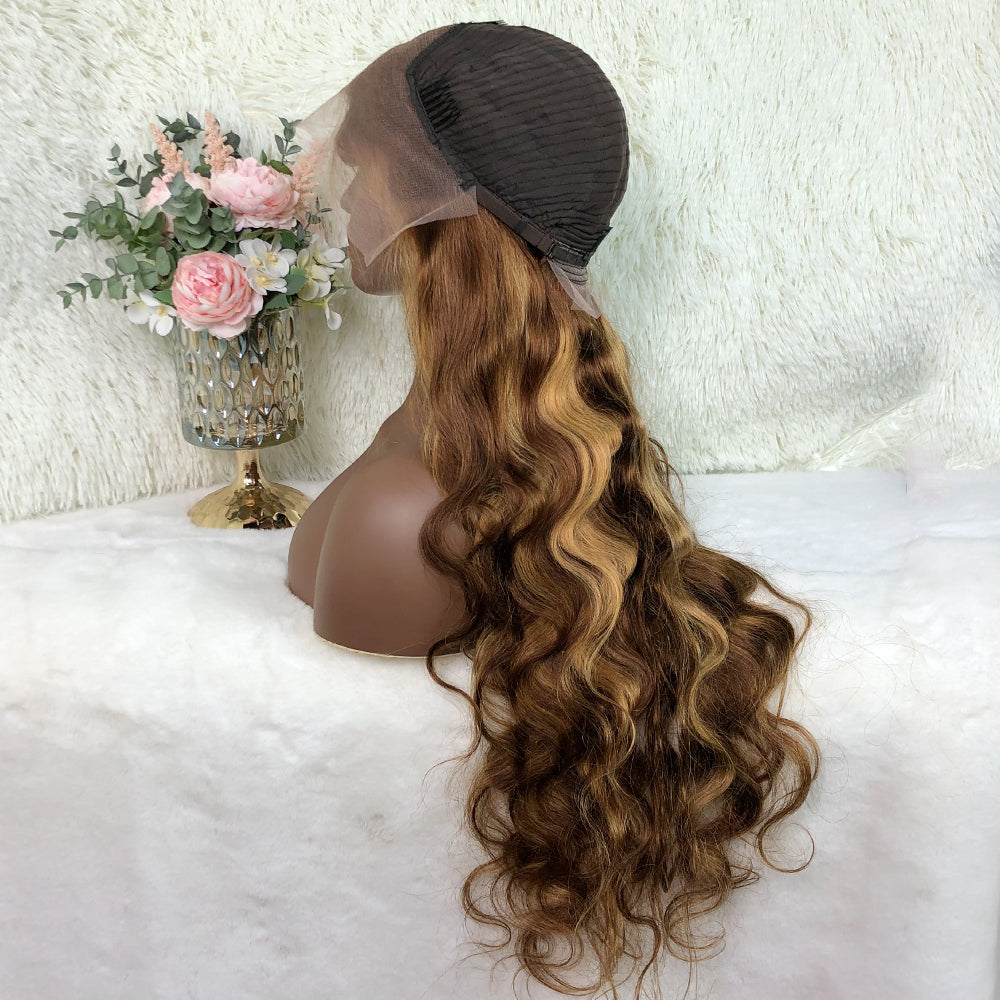 P4/27 Human Hair Wigs Honey Blonde Highlight Colored Lace Front Wig All Texture Straight 180 Density