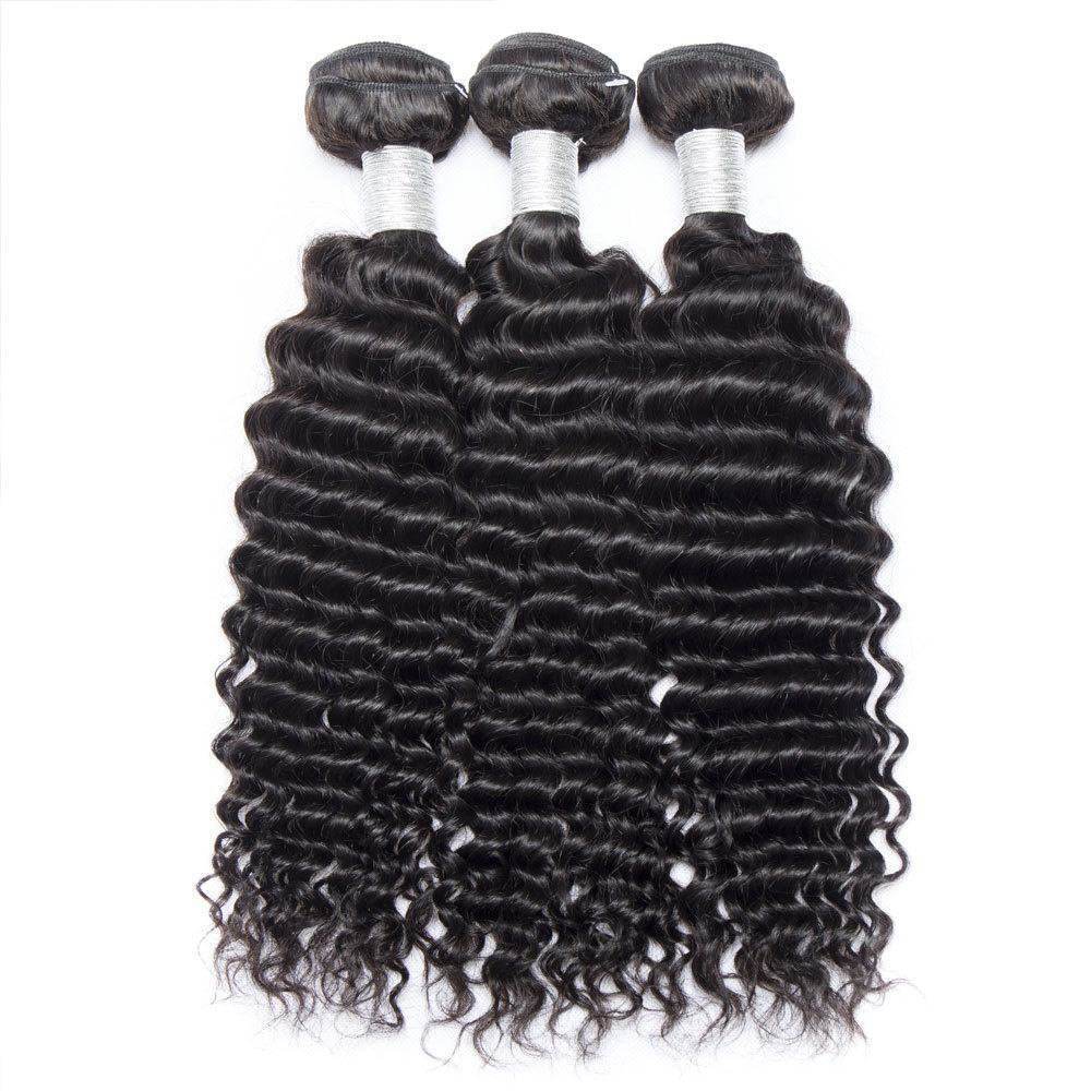 9A 3 bundles Original Vrigin Human Hair with 4X4 Lace Closure Deep Wave #1b