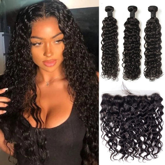 Grade 10A 2/3 bundles with 13x4 lace frontal water wave