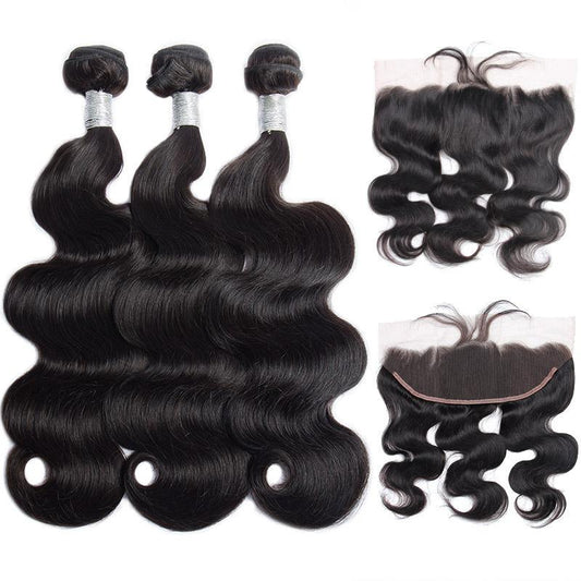 Grade 9A 2/3 Virgin Hair Bundles With 13x4 Lace Frontal Body Wave