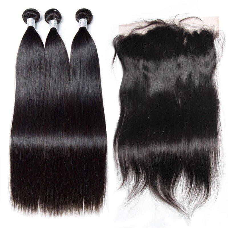 Grade 9A 2/3 Virgin Hair Bundles with 13x4 Lace Frontal Straight
