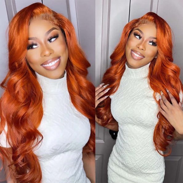 Ginger Lace Front Wig Orange Human Hair Wigs 350# Body Wave 13x4 Colored Wigs 180 Density