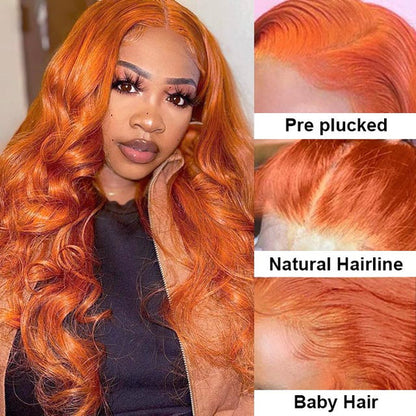 Ginger Lace Front Wig Orange Human Hair Wigs 350# Water Wave 13x4 Colored Wigs 180 Density