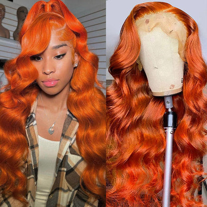 Ginger Lace Front Wig Orange Human Hair Wigs 350# Straight Hair 13x4 Colored Wigs 180 Density