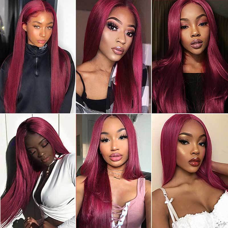 Burgundy Lace Front Wig 99J Human Hair Wig Water Wave 13x4 Colored Wigs 180 Density