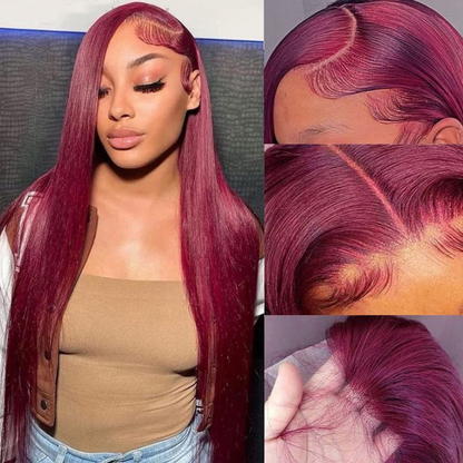 Burgundy Lace Front Wig 99J Human Hair Wig Deep Wave 13x4 Colored Wigs 180 Density