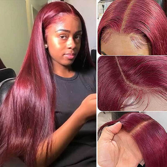 Burgundy Lace Front Wig 99J Human Hair Wig Straight 13x4 Colored Wigs 180 Density