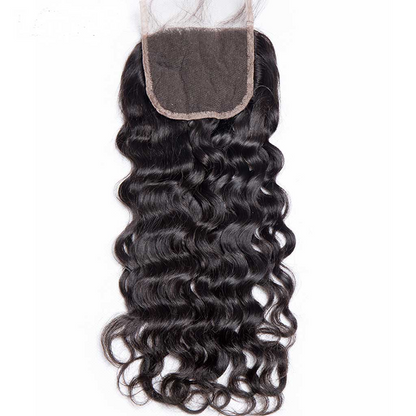 Grade 10A 4 bundles with 4x4 lace closure water wave original virgin human hair