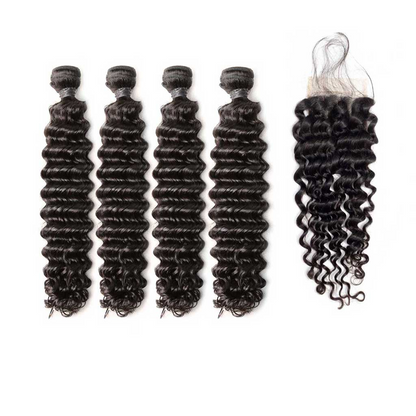 Grade 10A 4 bundles with 4x4 lace closure deep wave original virgin human hair