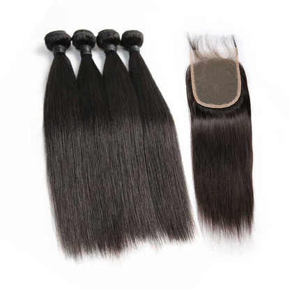 Grade 10A 4 bundles with 4x4 lace closure straight hair original virgin human hair