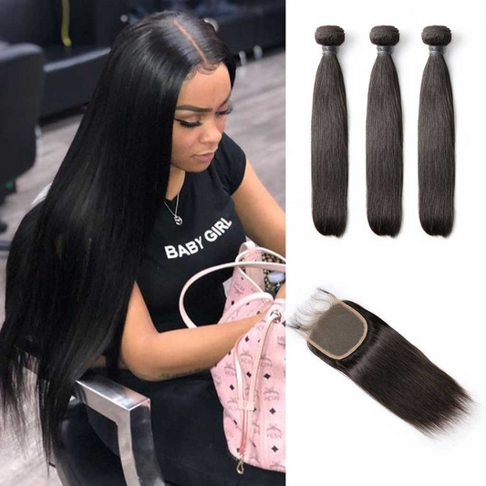 Grade 10A 3 bundles with 4x4 lace closure straight hair