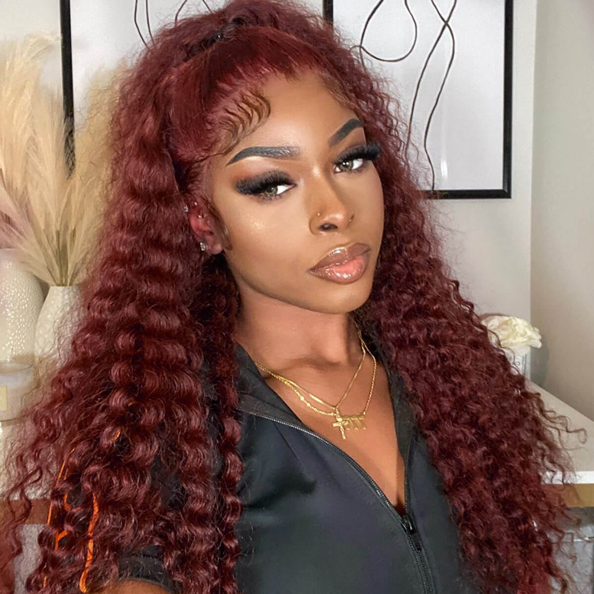 Reddish Brown #33 Water Wave 13×4 Lace Front Wig 180% Human Hair Wig