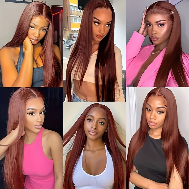 Reddish Brown #33 Straight 13×4 Lace Front Wig 180% Human Hair Wig