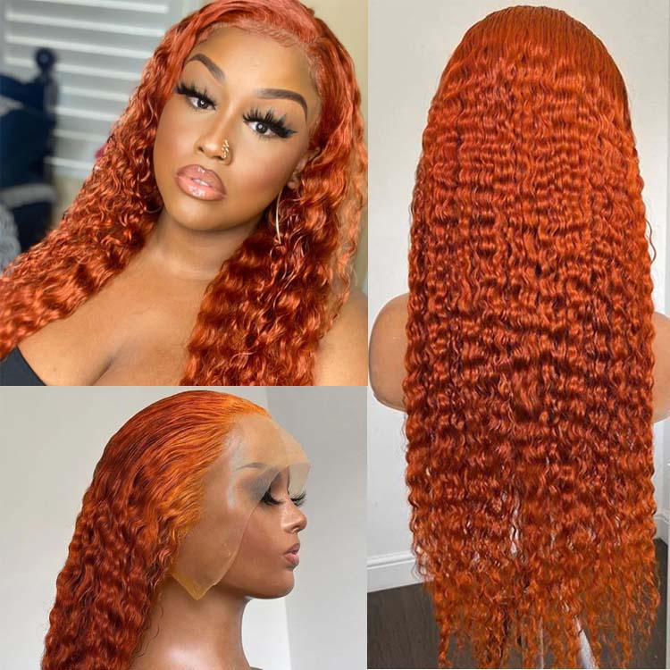 Ginger Lace Front Wig Orange Human Hair Wigs 350# Body Wave 13x4 Colored Wigs 180 Density