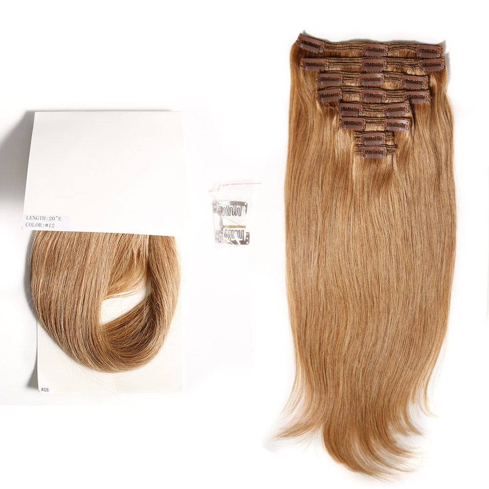 Queen Hair Inc Clip-in 120G Straight Human Hair Extensions 8 Piece Mixed Color Brown Clip ins Hair 14"-24"