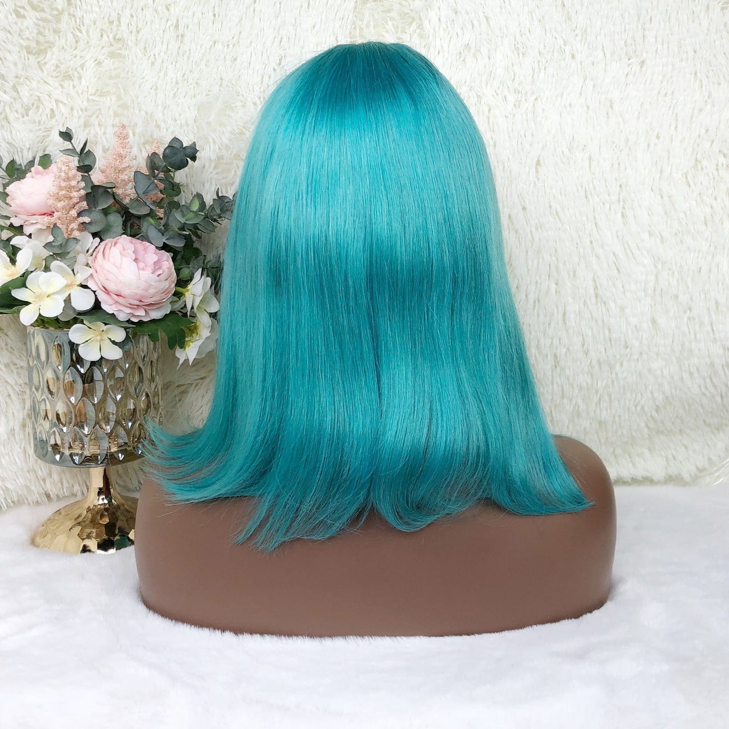 Colored Bob Wig Human Hair Wigs Lake Blue