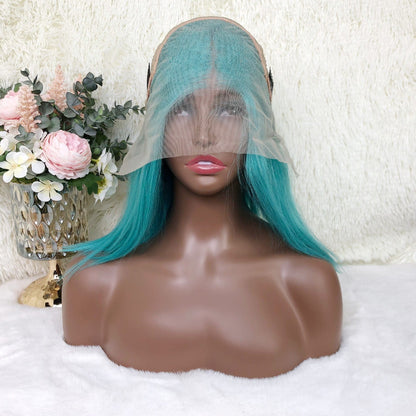 Colored Bob Wig Human Hair Wigs Lake Blue