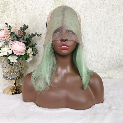 Colored Bob Wig Human Hair Wigs Mint Green