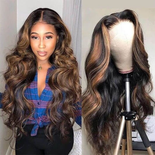 Queen Hair Inc 10A Highlight Balayage Blonde #FB30 Body Wave Lace Front T Part Human Hair Wigs
