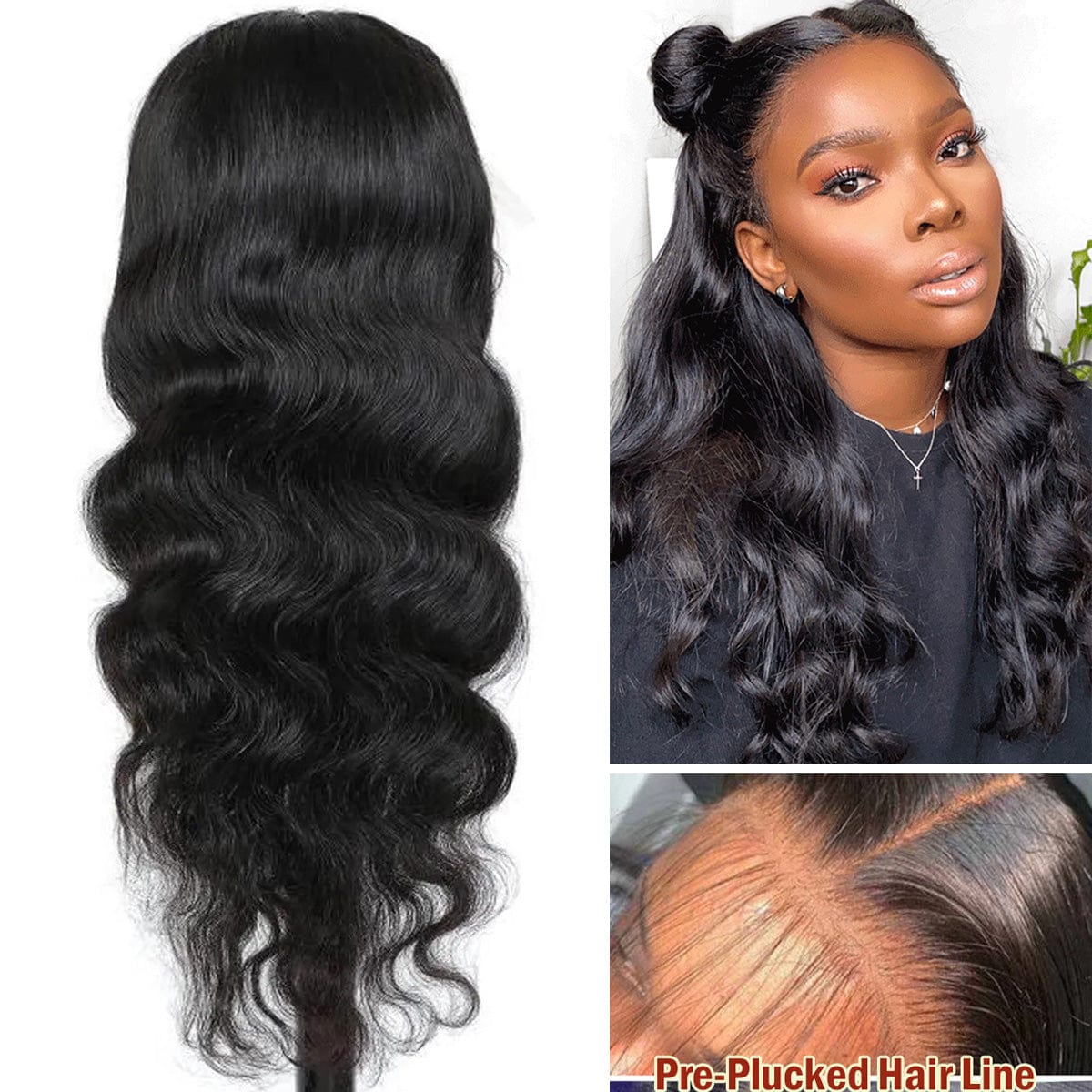 Queen Hair Inc 13x4 Body Wave Lace Frontal Human Hair Wigs 150% 180% Density #1B Natural Color