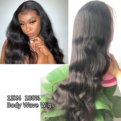 Queen Hair Inc Lace Frontal Wigs 13x4 Body Wave Human Hair Wigs 250% 180% Density #1B Natural Color
