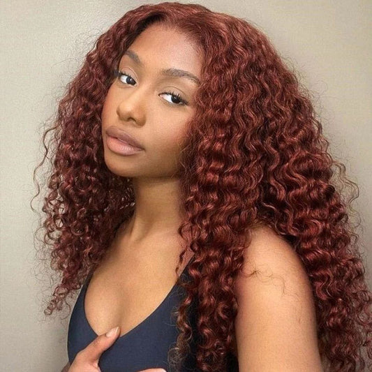 Queen Hair Inc Queenhairinc Reddish Brown #33 Deep Wave 13×4 Lace Front Wig 180% Human Hair Wig