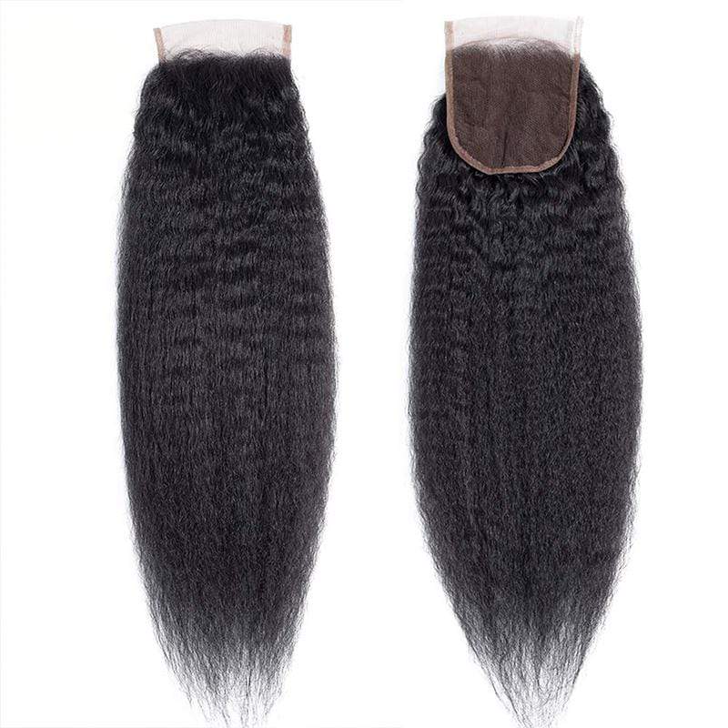 Queen Hair Inc 9A 3 Remy Hair bundles + 4X4 Lace Closure Kinky Straight Yaki hair #1b