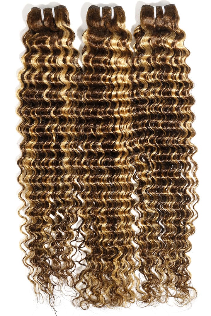 Queen Hair Inc 3/4bundles 4/27 Highlight Hair Weave 12-30inch Deep Wave Virgin Human Hair