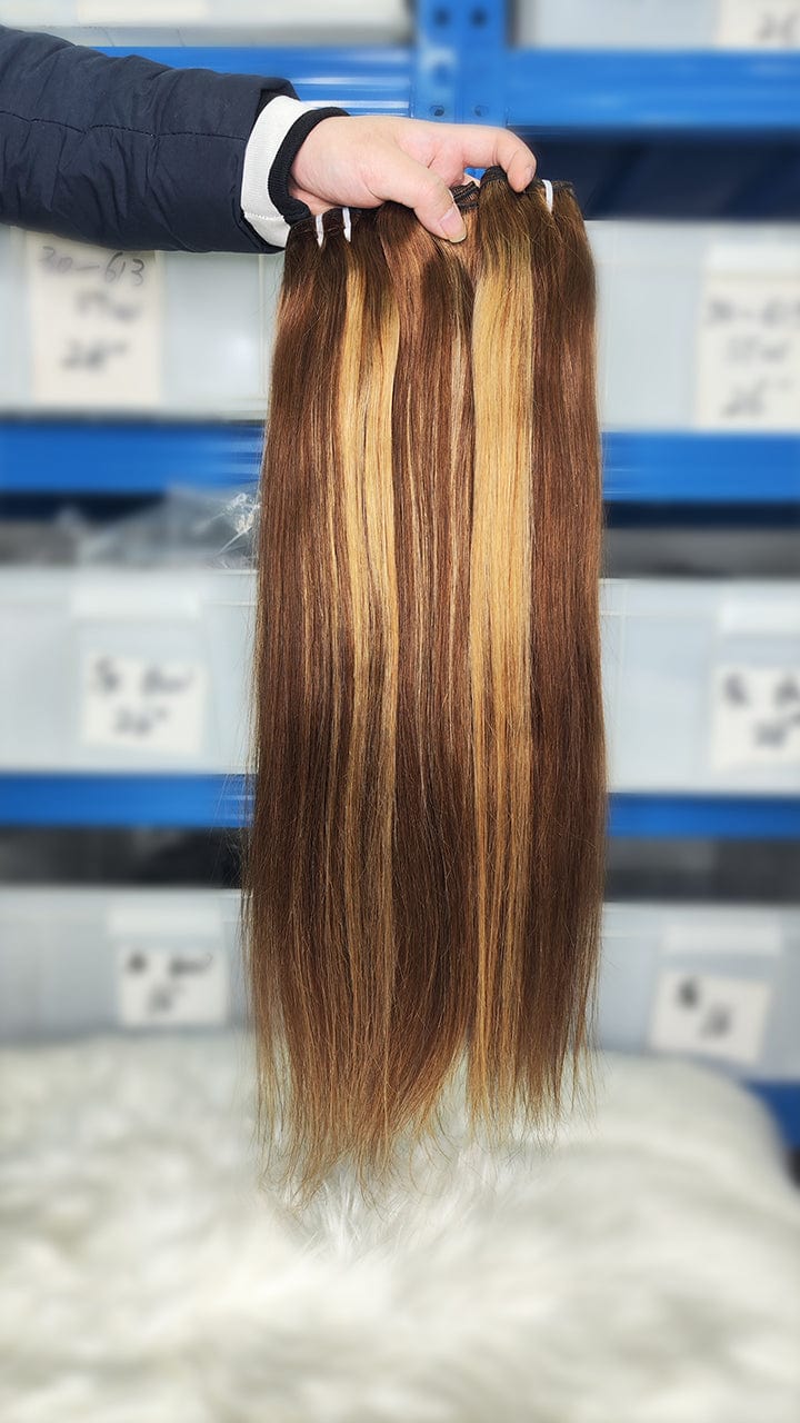 Queen Hair Inc 3/4bundles 4/27 Highlight Hair Weave 12-30inch Straight Virgin Human Hair