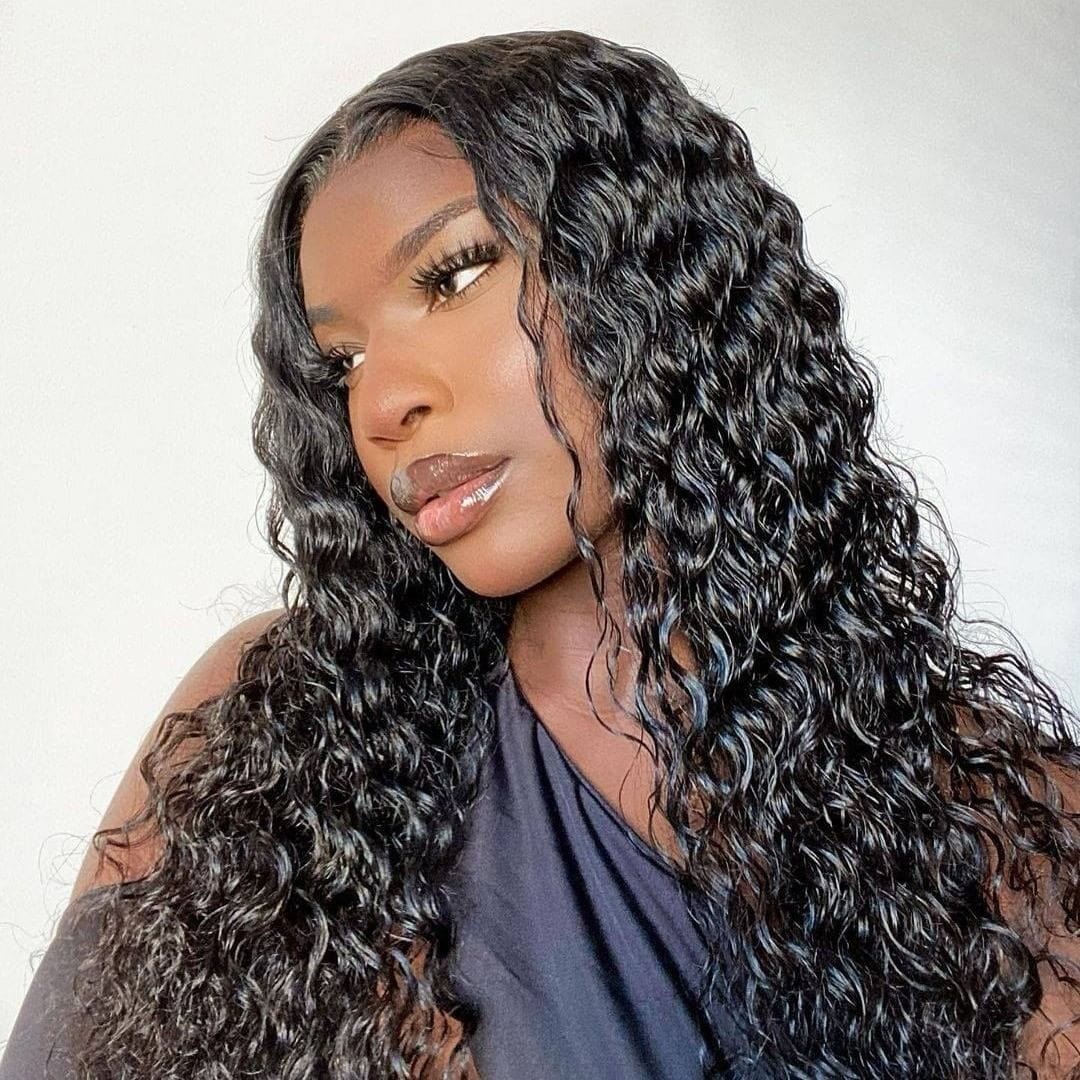 Queen Hair Inc 10a+ 150% 180% 13x4 Lace Frontal Wig Water Wave #1B
