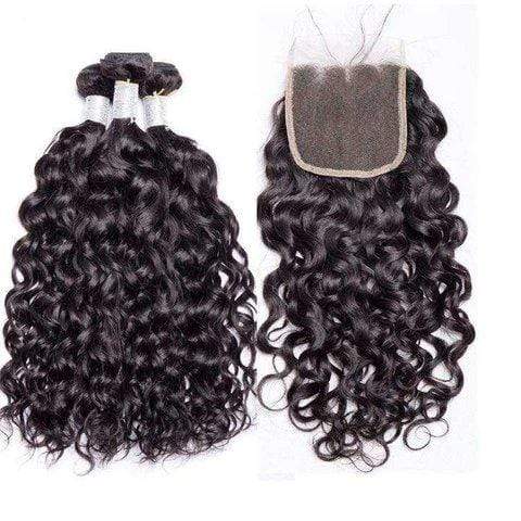 Queen Hair 9A 3 Remy Hair bundles + 4X4 Lace Closure Water Wave #1b 🛫